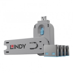 Lindy USB Port Schloss (4 Stück) mit Schlüssel: Code BLAU