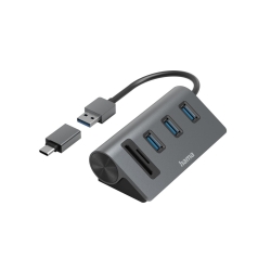 HAMA USB-Hub/Kartenleser, 5 Ports, 3x USB-A, SD, microSD
