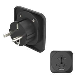 HAMA Reiseadapter Typ E und F, 3-polig, universal, Schwarz