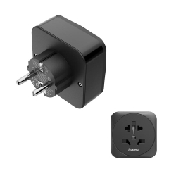 HAMA Reiseadapter Typ E/F, 3-polig, Schwarz, Welt nach EU