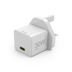 Hama Schnellladegerät UK, USB-C,PD/Qualcomm®/GaN,30W, Weiß